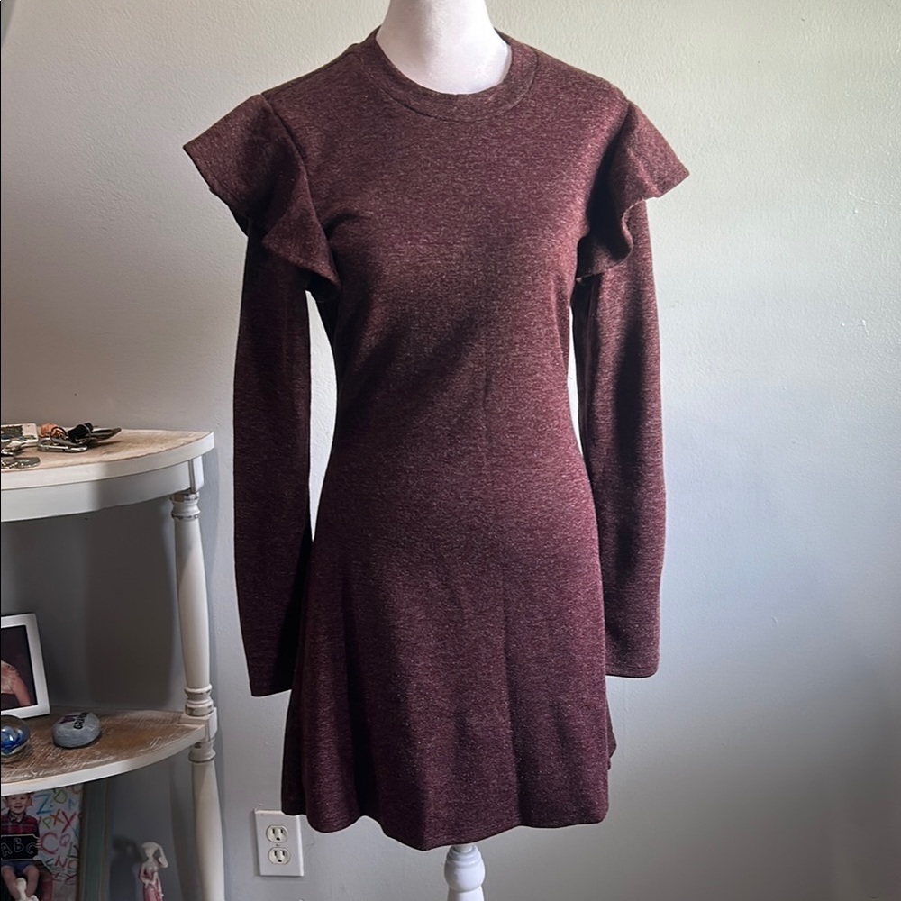 [Free Generation] Burgundy Ruffle Sleeve Dress - Size Small NWT
